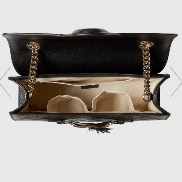 Gucci Emily Guccissima GG Logo Black Leather Shoulder Bag New - Picture 7 of 17